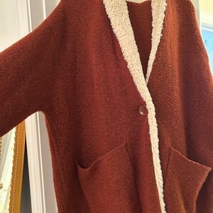 Boutique Rust and Cream Knit Sweater Coat